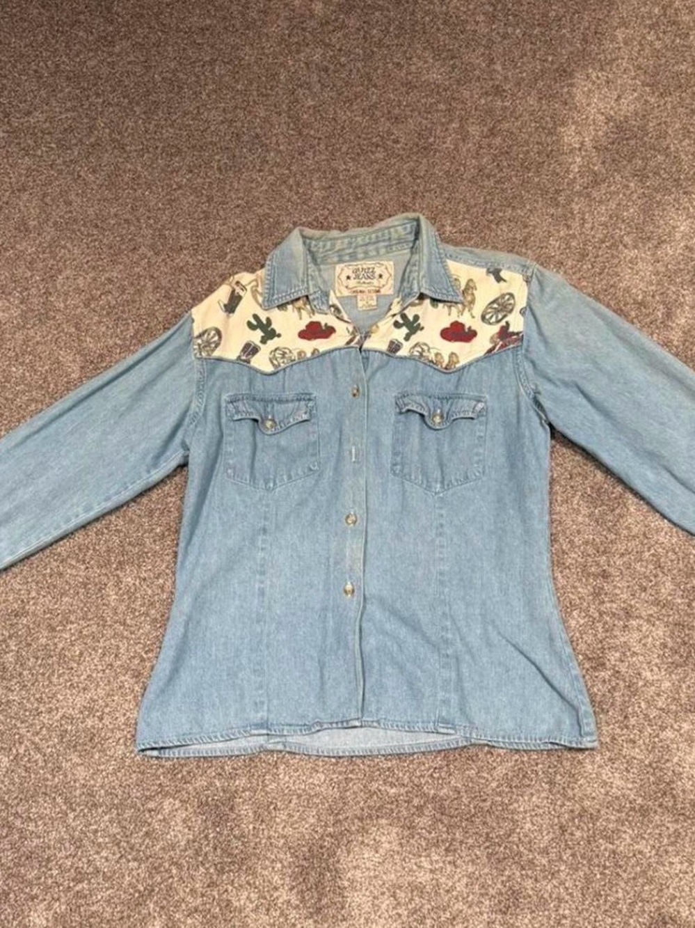 Western Denim Button-Up Shirt with Southwestern Yoke